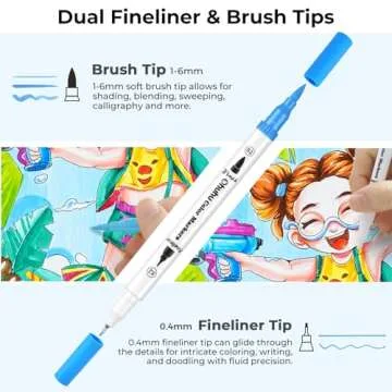 Ohuhu Markers for Adult Coloring Books No Bleeding 100 Colors Coloring Markers Water-based Dual Tips Fineliner & Brush Drawing Pens Art Markers for Kids Adults Sketch Journal - Maui - White