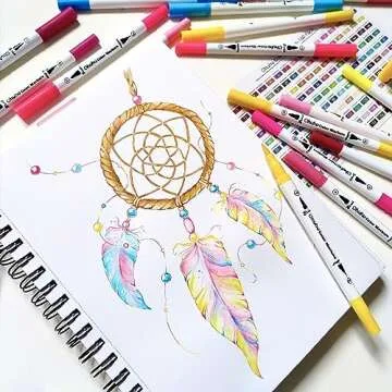 Ohuhu Markers for Adult Coloring Books No Bleeding 100 Colors Coloring Markers Water-based Dual Tips Fineliner & Brush Drawing Pens Art Markers for Kids Adults Sketch Journal - Maui - White