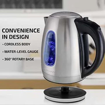 Ovente 1.7L Electric Kettle Fast Boil Stainless Steel
