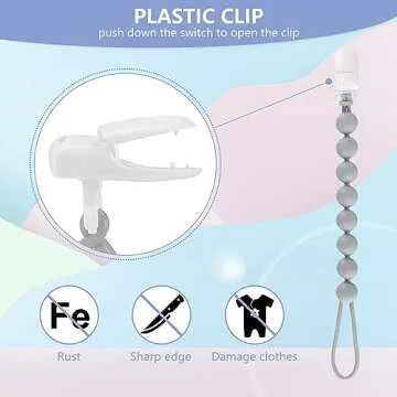 4-Pack Silicone Pacifier Clips for Baby Boys and Girls - with One-Piece Beads, Flexible and Rust-Fre...