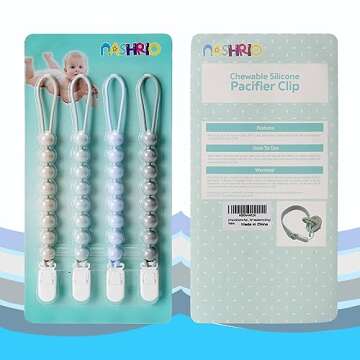 4-Pack Silicone Pacifier Clips for Baby Boys and Girls - with One-Piece Beads, Flexible and Rust-Free Holders for Teething Relief and Baby Essentials - Safe for Newborns (Grey)
