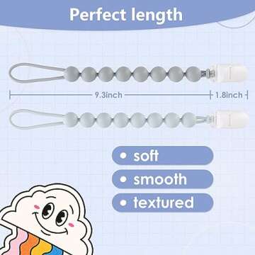4-Pack Silicone Pacifier Clips for Baby Boys and Girls - with One-Piece Beads, Flexible and Rust-Free Holders for Teething Relief and Baby Essentials - Safe for Newborns (Grey)