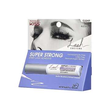 KISS Lash Couture Clear Strip Lash Adhesive with Biotin & Blueberry Extract, Latex-Free, Dermatologist Tested, Contact Lens Friendly, Strong Hold, Gentle Formula, with Brush Tip Applicator, 0.17 Oz.