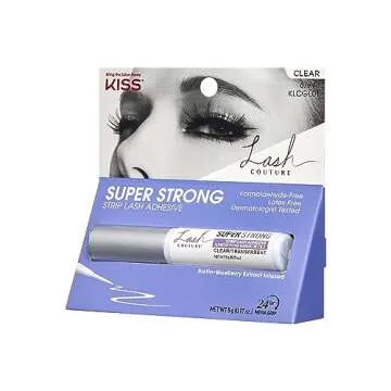 KISS Lash Couture Clear Strip Lash Adhesive with Biotin & Blueberry Extract, Latex-Free, Dermatologist Tested, Contact Lens Friendly, Strong Hold, Gentle Formula, with Brush Tip Applicator, 0.17 Oz.