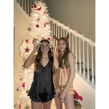 Ekouaer 2 Pieces Silk Pajamas Sets for Women Ruffle Pajama Shorts Sets Camisole Lingerie Sleepwear 2 Packs Black/Champagne