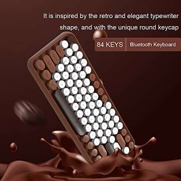 NACODEX 84 Key Bluetooth Typewriter Keyboard with Cute Retro Round Keycaps, Comfortable Ergonomic Wireless Mini Keyboard for iOS Window Android (Brown)