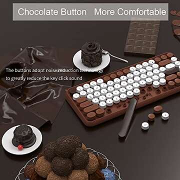 NACODEX 84 Key Bluetooth Typewriter Keyboard with Cute Retro Round Keycaps, Comfortable Ergonomic Wireless Mini Keyboard for iOS Window Android (Brown)