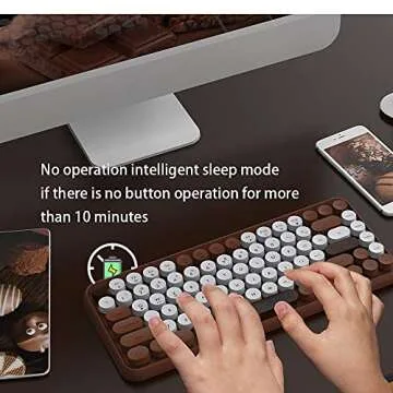 NACODEX 84 Key Bluetooth Typewriter Keyboard with Cute Retro Round Keycaps, Comfortable Ergonomic Wireless Mini Keyboard for iOS Window Android (Brown)