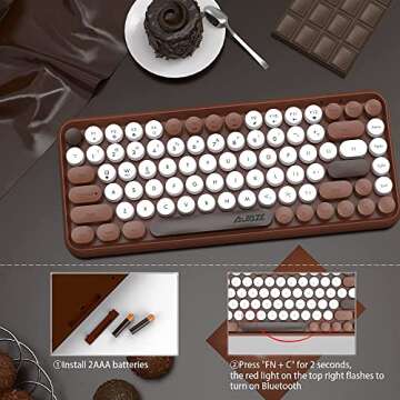 NACODEX 84 Key Bluetooth Typewriter Keyboard with Cute Retro Round Keycaps, Comfortable Ergonomic Wireless Mini Keyboard for iOS Window Android (Brown)