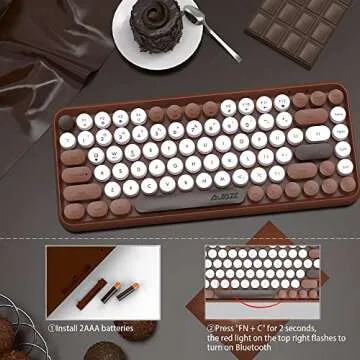 NACODEX 84 Key Bluetooth Typewriter Keyboard with Cute Retro Round Keycaps, Comfortable Ergonomic Wireless Mini Keyboard for iOS Window Android (Brown)