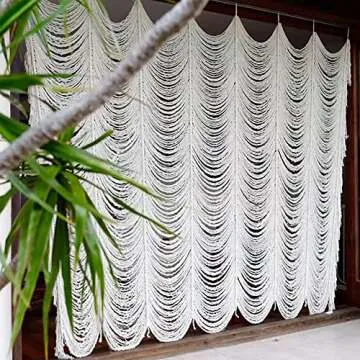 Macrame Curtain Boho Curtain Doorway Window Wall Decor Fiber Yarn Art Craftsmanship Bedroom Headboard Décor,59" W x 75" H