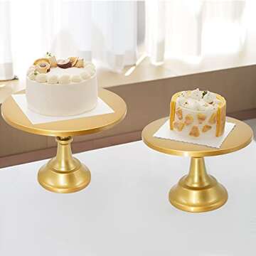ATRDTO Set of 3 Pieces Cake Stands Iron Cake Holder Dessert Display Plate Serving Tray for Baby Shower Wedding Birthday Party (Gold)