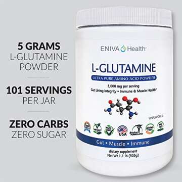 Eniva Health L-Glutamine Pure Powder, Unflavored (101 Servings) | Vegan, Gluten-Free, Sugar-Free, Non-GMO | Doctor-Formulated, USA Made | Gut Health, Leaky Gut, Bloating, Muscle Health, Immune System
