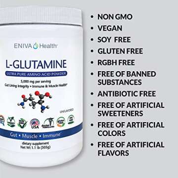Eniva Health L-Glutamine Pure Powder, Unflavored (101 Servings) | Vegan, Gluten-Free, Sugar-Free, Non-GMO | Doctor-Formulated, USA Made | Gut Health, Leaky Gut, Bloating, Muscle Health, Immune System