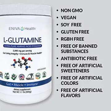 Eniva Health L-Glutamine Pure Powder, Unflavored (101 Servings) | Vegan, Gluten-Free, Sugar-Free, Non-GMO | Doctor-Formulated, USA Made | Gut Health, Leaky Gut, Bloating, Muscle Health, Immune System