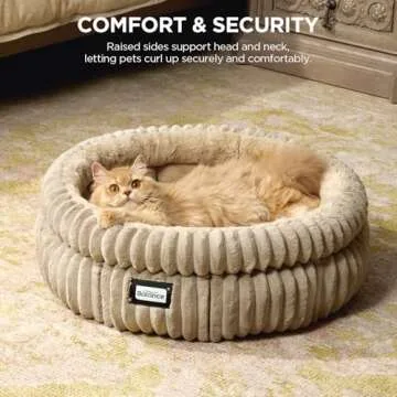 BALANCE Cat Bed Kitten Bed, Washable Round Cat Beds for Indoor Cats,Super Soft Plush Faux Fur Pet Be...