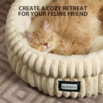 BALANCE Cat Bed Kitten Bed, Washable Round Cat Beds for Indoor Cats,Super Soft Plush Faux Fur Pet Bed for Puppy and Kitten with Anti-Slip Bottom