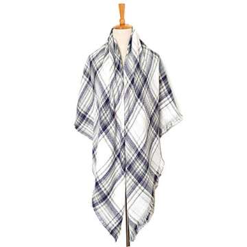 Wander Agio Womens Warm Scarf Triangle Shawls Large Scarves Stripe Plaid Fichu Big Plaid Blue Medium