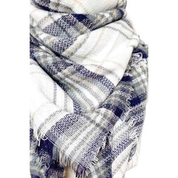 Wander Agio Womens Warm Scarf Triangle Shawls Large Scarves Stripe Plaid Fichu Big Plaid Blue Medium