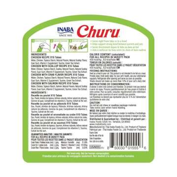 INABA Churu Cat Treats, Grain-Free, Lickable Squeezable Creamy Purée Cat Treats, 50 Tubes