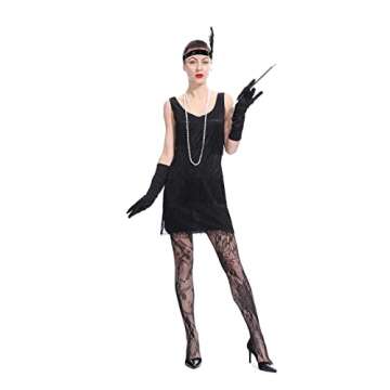 Leadtex Women's 1920s Fringed Flapper Costume with Feather Headband,Beaded Necklace …
