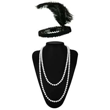 Leadtex Women's 1920s Fringed Flapper Costume with Feather Headband,Beaded Necklace …