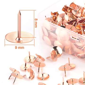 Yalis Thumb Tacks 300-count, Rose Gold Tacks 3/8-inch Steel Roundness Push Pins Office Tacks for Corkboard (Rose Gold)