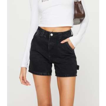KMBANGI Y2K Women Jean Shorts High Waisted Carpenter Denim Shorts with Pockets Trendy Fashion Summer...