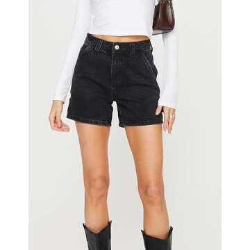KMBANGI Y2K Women High Waisted Carpenter Denim Shorts