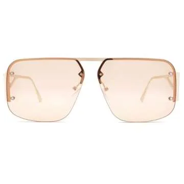Melpomenia Trendy Aviator Sunglasses for Women Men Retro Metal Rimless Frame Shades Lentes De Sol Para Mujer(Gold/Brown)