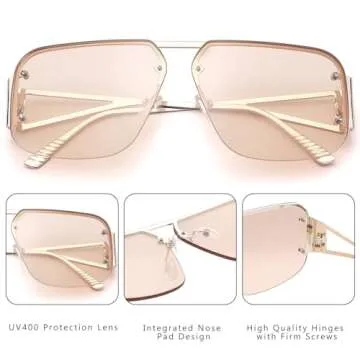 Melpomenia Trendy Aviator Sunglasses for Women Men Retro Metal Rimless Frame Shades Lentes De Sol Para Mujer(Gold/Brown)