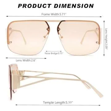 Melpomenia Trendy Aviator Sunglasses for Women Men Retro Metal Rimless Frame Shades Lentes De Sol Para Mujer(Gold/Brown)