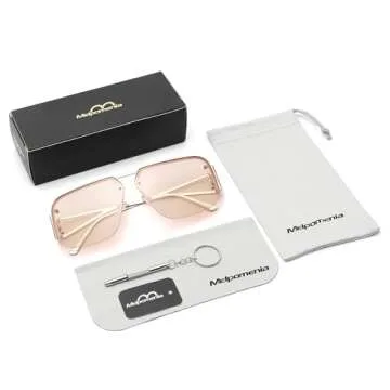 Melpomenia Trendy Aviator Sunglasses for Women Men Retro Metal Rimless Frame Shades Lentes De Sol Para Mujer(Gold/Brown)