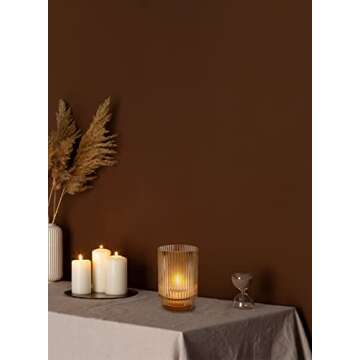 Serene Spaces Living Amber Ribbed Glass Votive Holder, Decorative Centerpiece for Wedding, Christmas...