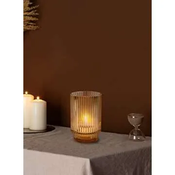 Amber Ribbed Glass Votive Holder for Elegant Décor