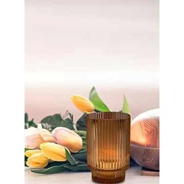 Amber Ribbed Glass Votive Holder for Elegant Décor
