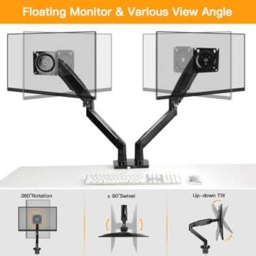 ErGear Dual Monitor Stand for 13 to 35 inches Screens, Max 26.4lbs Capacity Each, Heavy Duty Ultrawide Monitor Arm with USB Ports, Height Adjustable Monitor Desk Mount, VESA 75x75mm or 100x100mm