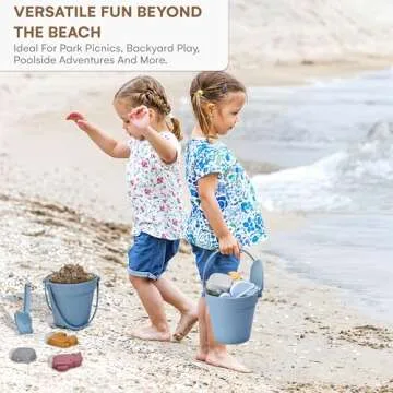 CHILDLIKE BEHAVIOR Silicone Baby Beach Toys - 10x10-Inch Travel Friendly Beach Toy Set - Durable Sandbox Toys - Kids Sand Toys Set Includes Sand Bucket, Shovel, and 6 Animal Shaped Sand Molds