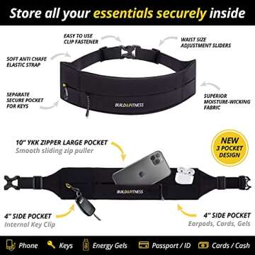 Adjustable BUILD & FITNESS Zipper Running Belt for Fitness