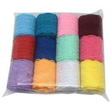 FQTANJU 12 Rolls 60 Yards Lace Ribbon Mixed Color Floral Pattern Fabric by The Roll, for Bridal Wedding Decorations, Invitation Cards, Hair Bow Making, DIY Sewing, Gift Wrapping, 1-3/4 Inch Wide