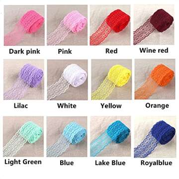 FQTANJU 12 Rolls 60 Yards Lace Ribbon Mixed Color Floral Pattern Fabric by The Roll, for Bridal Wedding Decorations, Invitation Cards, Hair Bow Making, DIY Sewing, Gift Wrapping, 1-3/4 Inch Wide