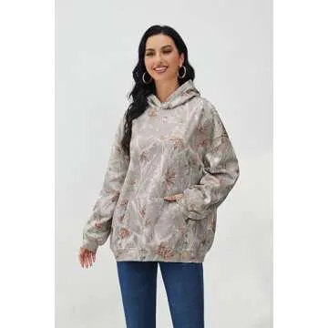 Eutten Womens Camo Hoodies Maple Leaf Print Oversized Sweatshirt Pullover Sweatshirts Long Sleeve with Pocket Fall Outfits