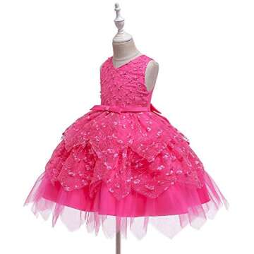 COMISARA Toddler Baby Flower Girl Dress Little Kids Birthday Prom Pageant Wedding Bridesmaid Party Performance Fancy Formal Princess Ball Gown Dresses Size 6M (Rose Red 80)