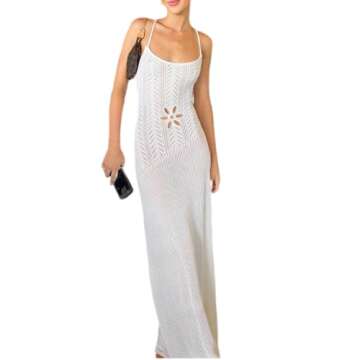 Faretumiya Women's Crochet Maxi Dress - Elegant Beach Cover Up