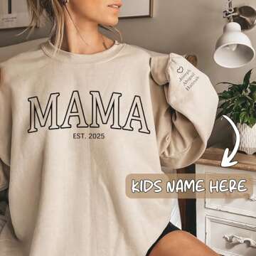 Hanxuanyifan Custom Mama Sweatshirt with Kid Names for Mom, Mother’s Day Gift