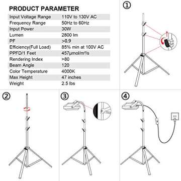 LBW Grow Light with Adjustable Tripod Stand for Indoor Plants