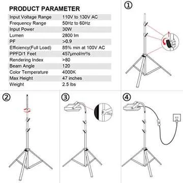LBW Grow Light with Adjustable Tripod Stand for Indoor Plants