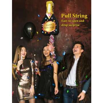 MUWOOB New Years Pinata, Adult Piñata with Stick Blindfold and Confetti, New Years Eve Pinata, Nye Champagne Bottle Pinata Party Games Decorations, Photo Prop, Table Centerpiece