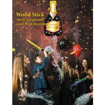 MUWOOB New Years Pinata, Adult Piñata with Stick Blindfold and Confetti, New Years Eve Pinata, Nye Champagne Bottle Pinata Party Games Decorations, Photo Prop, Table Centerpiece