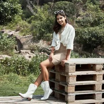 Jeossy Women's White Cowboy Boots - Comfortable Western Style with Zipper 9806